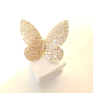Yellow Gold Butterfly Cubic Zirconia Sparkling Pave Statement Ring Size 6.5